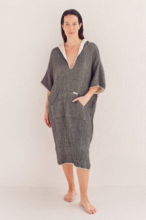Falta Gauze Hooded Poncho - Black